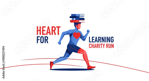 Heart For Learning Charity Run: A Vector Illustration Showcasing Philanthropy and Education