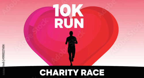 Heartwarming 10k Charity Run Event Graphic And Silhouette Runner