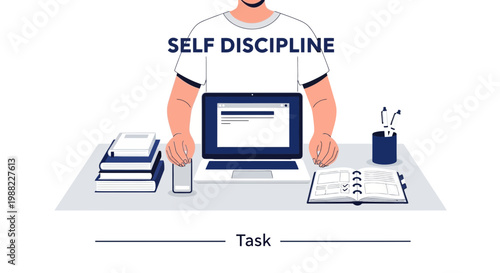 Illustration Depicting Self-Control, Productivity, And Task Management In Digital Workplace