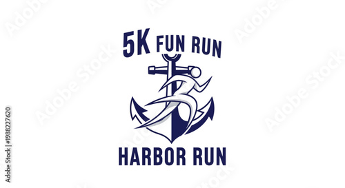 Harbor 5K Fun Run Logo Design Featuring a stylized anchor and a running figure