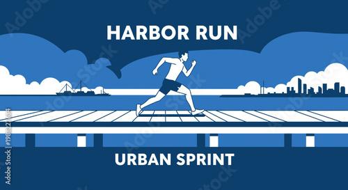 Harbor Run Illustration Showcasing Endurance And Sprinting Skills By The Seaside Location