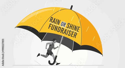 Illustration For A Rain Or Shine Fundraiser Featuring A Running Man And Graphic Umbrella Design