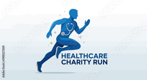 Healthcare Charity Run: A Symbol Of Health, Fitness, And Community, Blue Silhouette