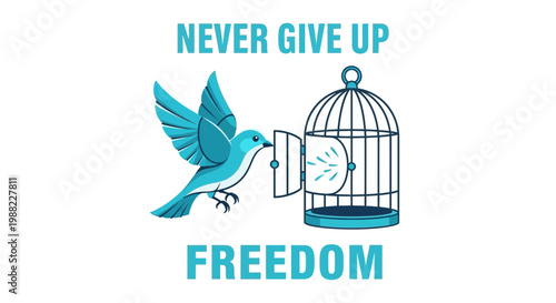 Illustration Of A Bird Escaping Its Cage Symbolizing Inspiration, Liberty, And Never Giving Up Hope