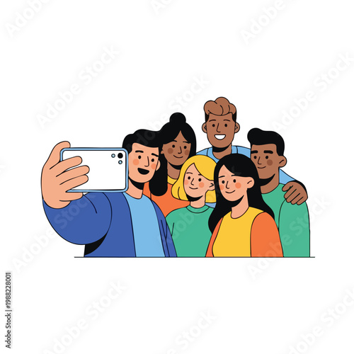 Diverse Friends Taking a Selfie Together. Group of Young People Capturing a Moment.