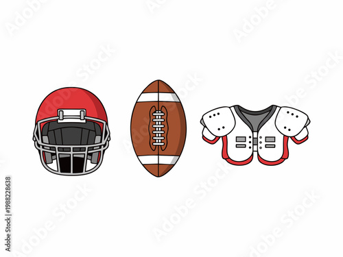 American Football Equipment Set Flat Vector Illustration Isolated on White Background