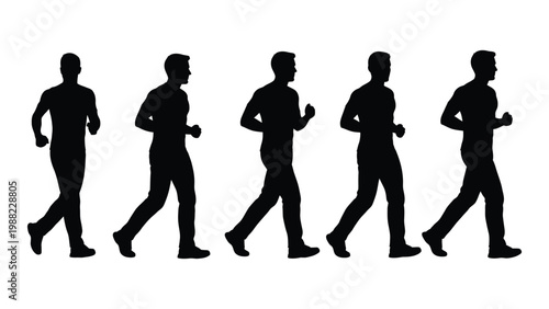 Five silhouetted figures are depicted running in a linear progression high quality