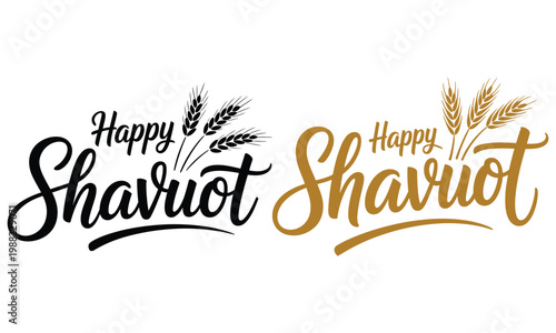 Happy shavuot typography design with wheat and festive holiday lettering illustration