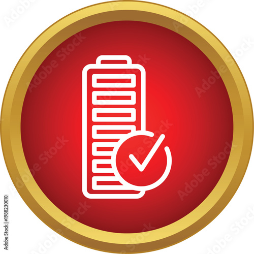 Battery icon showing full charge with a confirmed check mark symbol