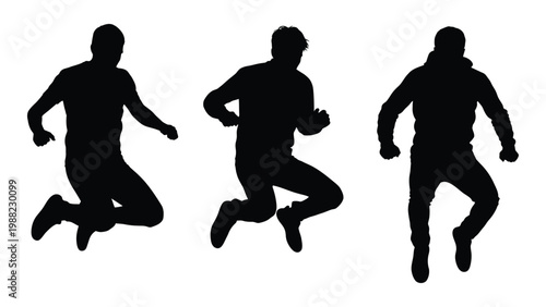 Three silhouetted figures are dynamically posed suggesting athletic activity or movement