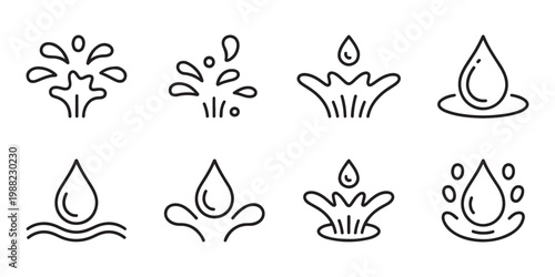 Fotografi Collection of water drop and splash line art icons for liquid design