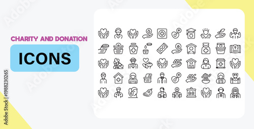 Comprehensive set of charity and donation icons for fundraising campaigns and events