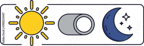 A simple toggle switch with sun, moon, and star icons for daytime and nighttime settings