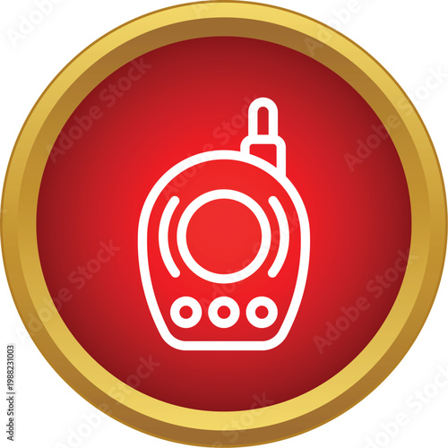 Baby monitor icon in a red circle framed with a golden border