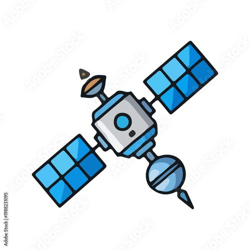 Space Satellite with Solar Panels Flat Vector Illustration