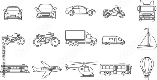 A collection of various transportation vehicles and modes of travel