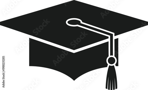 A black graduation cap with a tassel on a white background
