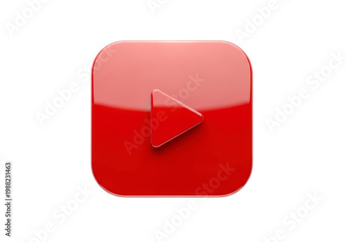 Red play button icon for youtube on a transparent background for video playback