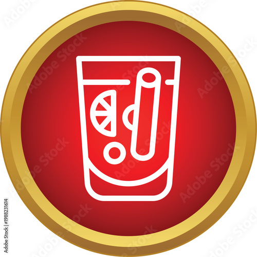 Mulled wine cocktail icon with a cinnamon stick and lemon slice