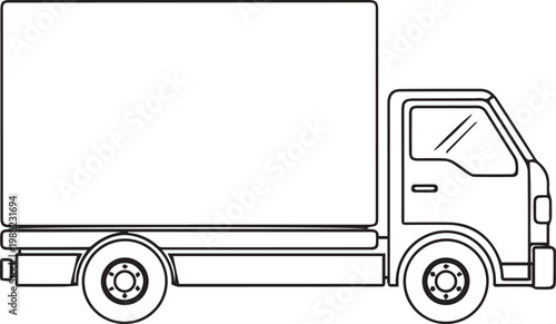 Blank box truck line art isolated on white background