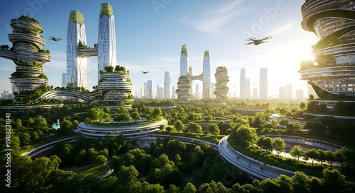 Futuristic cityscape a vision of advanced urban living and technological progress