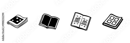 Folded And Open Magazines In Hand Drawn Style Set. Print Media, Publishing, And Information Dissemination Doodle Sketch Collection. Reading Material Icons. Isolated Vector Illustration