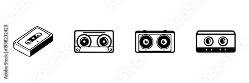 Cassette Tape Icons In Hand Drawn Style Set. Retro Music, Vintage Audio, Analog Sound Doodle Sketch Collection. Nostalgic Media Representation. Isolated Vector Illustration
