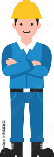 Cartoon construction worker isolated on transparent background