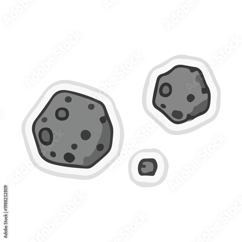 Cartoon Asteroids and Meteors Illustration Isolated on White