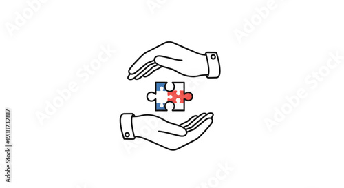 Two hands holding puzzle pieces together.