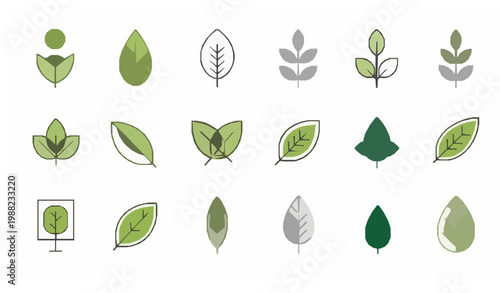 Minimal Leaf Icons Outline Eco Nature Vector Set