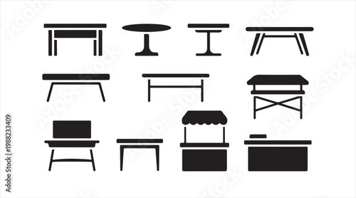 Collection of table furniture icons in flat style for home and office interiors