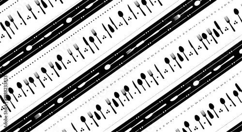 Diagonal cutlery stripe seamless pattern spoon fork knife vector texture restaurant background