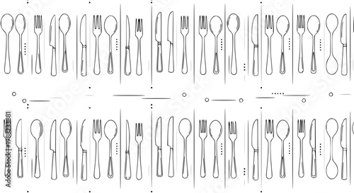 Seamless vertical stripe cutlery pattern spoon knife fork vector background restaurant design