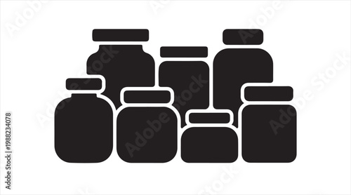Collection of storage jar icons in flat style for kitchen, food and packaging use