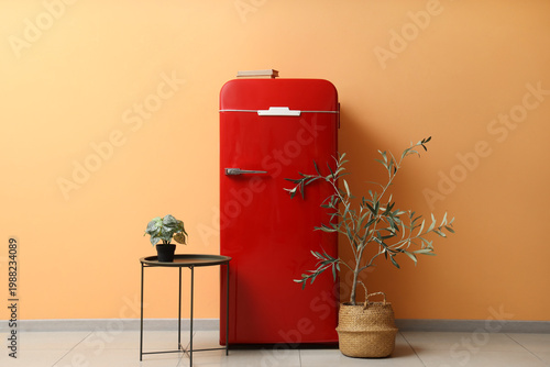 Modern red refrigerator wit...