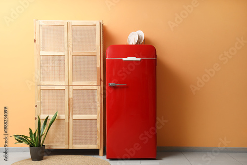 Modern red refrigerator wit...