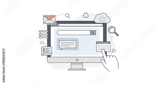 Digital communication and online search on a computer screen