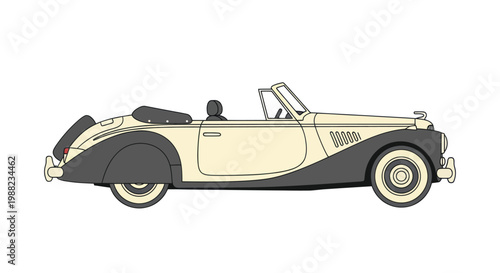 Side view illustration of a vintage convertible classic car isolated on white background