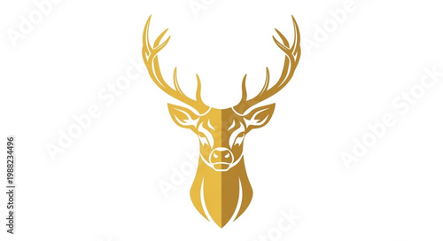 Golden Stag Head Silhouette with Antlers.