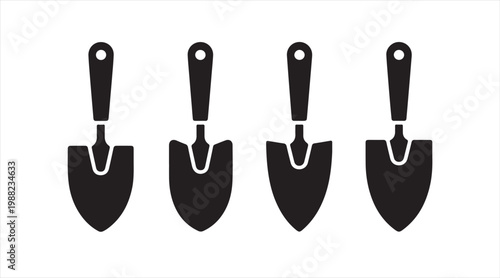 Collection of hand trowel icons in flat style isolated on white for gardening and farming use