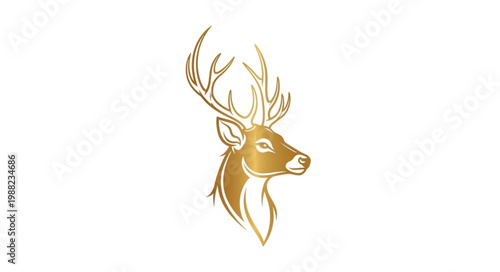Golden Stag Head with Antlers Majestic Wildlife Symbol.