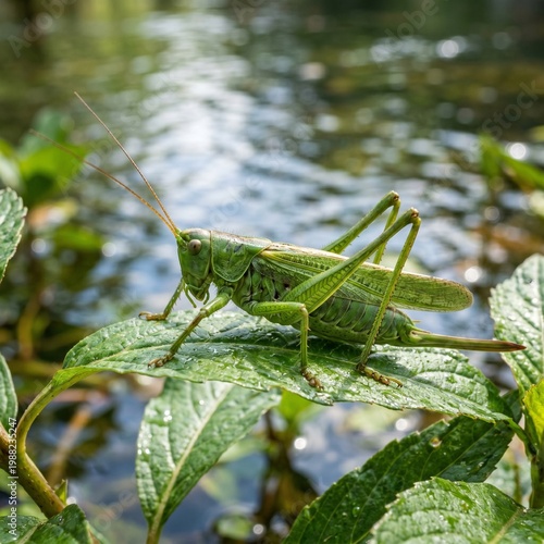 green grasshopper on a leaf