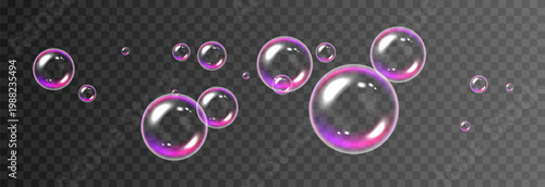 Realistic soap bubbles PNG. Flying soap bubbles on an isolated transparent background. Bubbles from foam or detergent.