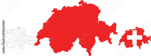 A red map of Switzerland with a white cross on the flag