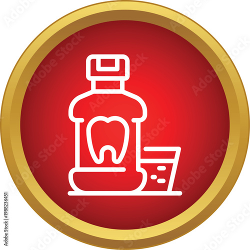 Oral rinse bottle and dose cup in a round red button design
