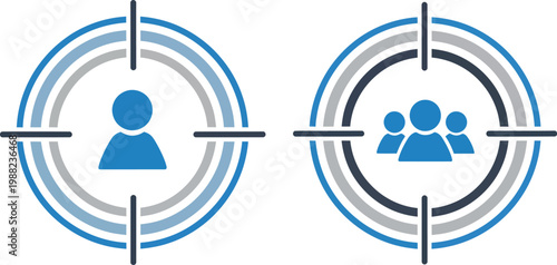 A graphic illustration of two targets with people icons in the center