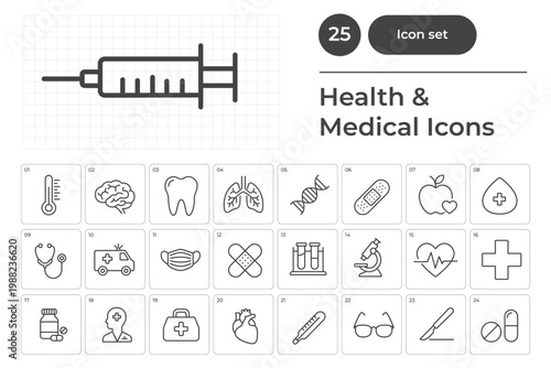 Minimalist Line Art Health and Medical Icon Set Collection Outline Design
