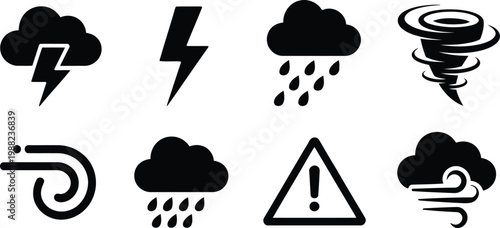 Weather icons set storms warnings and atmospheric conditions