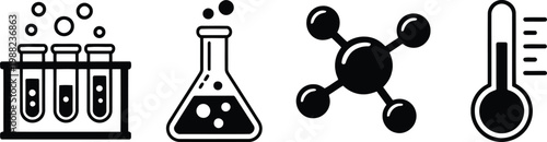 Scientific equipment icons test tubes flask molecule and thermometer